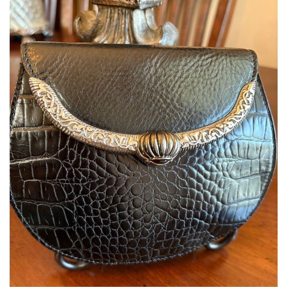 BRIGHTON - Vintage Black Croc-Embossed Leather Small Clutch. Like New! - Picture 1 of 16